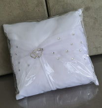 Load image into Gallery viewer, White satin Ring Bearer Pillow – Wedding ring cushion
