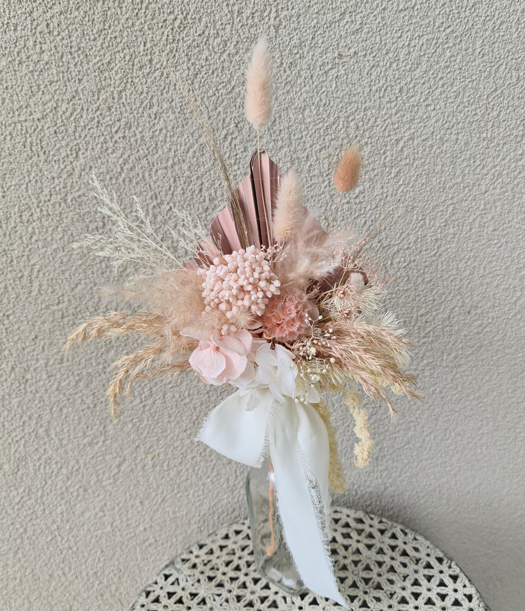 Blush palm spear everlasting flowers with vase