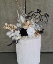 Load image into Gallery viewer, Gold, white  &amp; black Everlasting flowers cake topper
