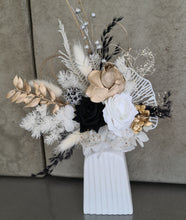 Load image into Gallery viewer, Gold, white  &amp; black Everlasting flowers cake topper
