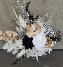 Load image into Gallery viewer, Gold, white  &amp; black Everlasting flowers cake topper
