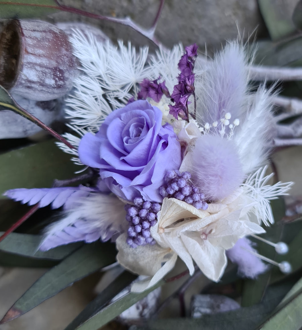 Preserved mini rose Wedding buttonhole boutonniere - Violet & Purp ...