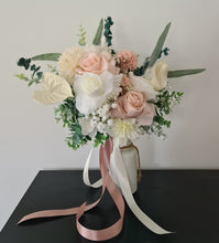 Load image into Gallery viewer, Neutral blush pink &amp; green bridal bouquet &amp; buttonhole – Elopement set
