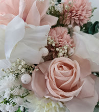 Load image into Gallery viewer, Neutral blush pink &amp; green bridal bouquet &amp; buttonhole – Elopement set
