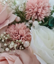 Load image into Gallery viewer, Neutral blush pink &amp; green bridal bouquet &amp; buttonhole – Elopement set
