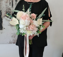 Load image into Gallery viewer, Neutral blush pink &amp; green bridal bouquet &amp; buttonhole – Elopement set
