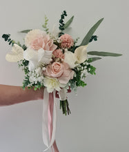 Load image into Gallery viewer, Neutral blush pink &amp; green bridal bouquet &amp; buttonhole – Elopement set
