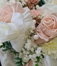 Load image into Gallery viewer, Neutral blush pink &amp; green bridal bouquet &amp; buttonhole – Elopement set
