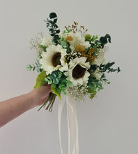 Load image into Gallery viewer, White sunflowers bridal bouquet &amp; buttonhole – Elopement set
