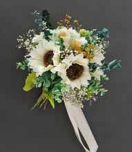 Load image into Gallery viewer, White sunflowers bridal bouquet &amp; buttonhole – Elopement set
