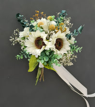 Load image into Gallery viewer, White sunflowers bridal bouquet &amp; buttonhole – Elopement set
