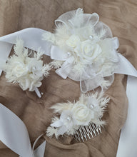 Load image into Gallery viewer, Everlasting flowers / pearls School formal Set - Corsage, buttonhole &amp; hair comb
