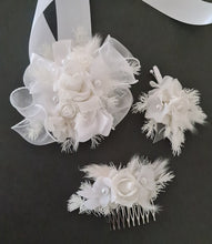 Load image into Gallery viewer, Everlasting flowers / pearls School formal Set - Corsage, buttonhole &amp; hair comb
