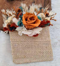 Load image into Gallery viewer, Preserved rustic style orange &amp; green pocket flowers w rose – wedding, school formal
