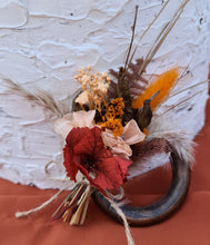 Load image into Gallery viewer, Preserved flowers - triple cake toppers / rings - rustic orange incl Mr &amp; Mrs sign
