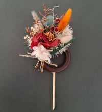 Load image into Gallery viewer, Preserved flowers - triple cake toppers / rings - rustic orange &amp; green incl Mr &amp; Mrs sign
