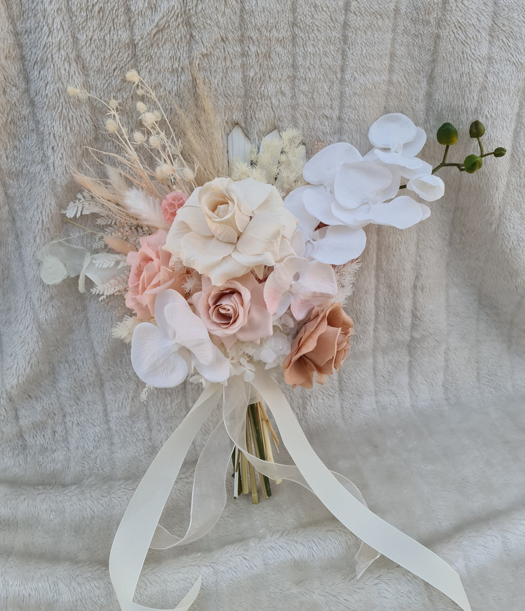 Everlasting flowers bridal bouquet in blush and neutral