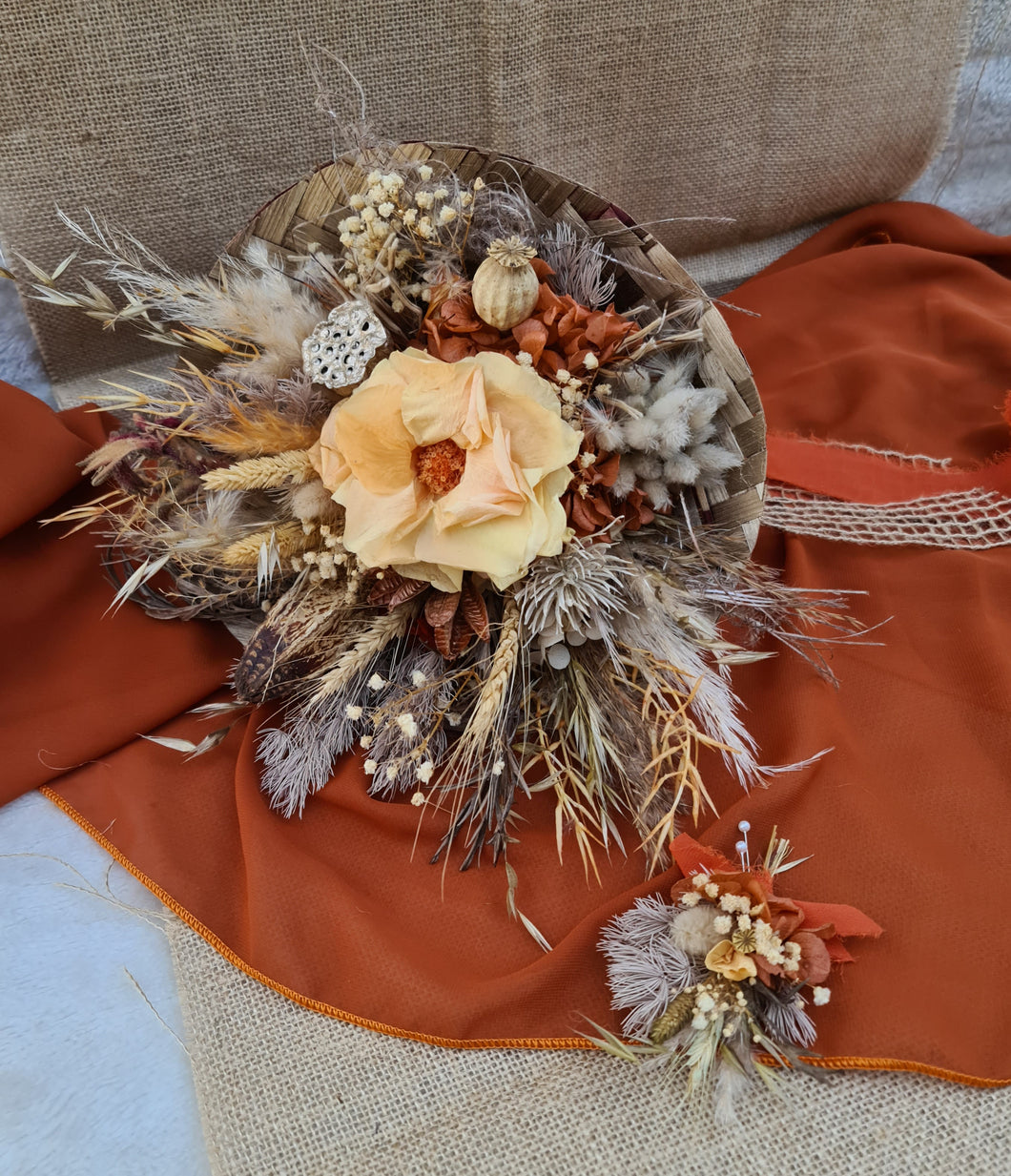 Unique preserved flowers bridal bouquet & buttonhole – Rustic Elopement Set