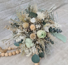 Load image into Gallery viewer, Unique sage green / green preserved everlasting flowers bridal bouquet &amp; buttonhole – Elopement Set
