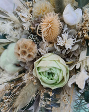 Load image into Gallery viewer, Unique sage green / green preserved everlasting flowers bridal bouquet &amp; buttonhole – Elopement Set
