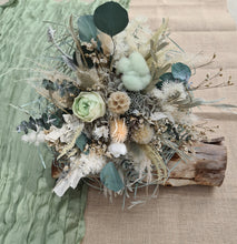 Load image into Gallery viewer, Unique sage green / green preserved everlasting flowers bridal bouquet &amp; buttonhole – Elopement Set
