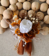 Load image into Gallery viewer, Rustic Groom&#39;s mini preserved peony buttonhole - terracotta &amp; white - wedding
