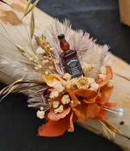 Load image into Gallery viewer, Preserved flowers Rustic style buttonhole with Jack Daniels whiskey bottle
