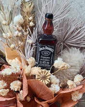 Load image into Gallery viewer, Preserved flowers Rustic style buttonhole with Jack Daniels whiskey bottle
