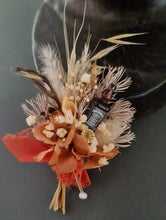 Load image into Gallery viewer, Preserved flowers Rustic style buttonhole with Jack Daniels whiskey bottle
