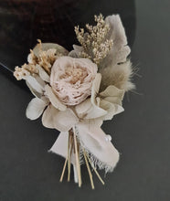 Load image into Gallery viewer, Groom&#39;s mini preserved peony buttonhole - olive, sage green - wedding
