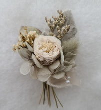 Load image into Gallery viewer, Groom&#39;s mini preserved peony buttonhole - olive, sage green - wedding
