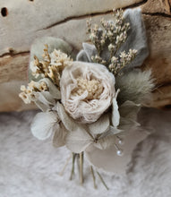 Load image into Gallery viewer, Groom&#39;s mini preserved peony buttonhole - olive, sage green - wedding
