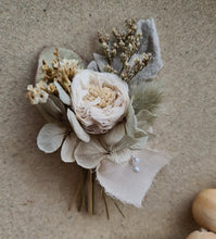 Load image into Gallery viewer, Groom&#39;s mini preserved peony buttonhole - olive, sage green - wedding
