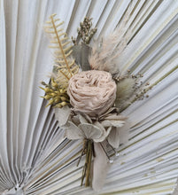 Load image into Gallery viewer, Groom&#39;s mini preserved peony buttonhole - sage green, olive neutral - wedding
