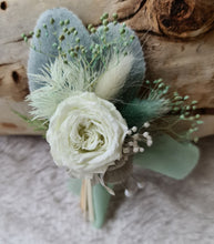 Load image into Gallery viewer, Groom&#39;s mini preserved peony buttonhole - soft green - wedding
