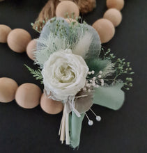 Load image into Gallery viewer, Groom&#39;s mini preserved peony buttonhole - soft green - wedding
