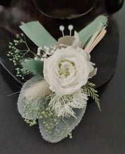 Load image into Gallery viewer, Groom&#39;s mini preserved peony buttonhole - soft green - wedding
