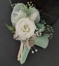 Load image into Gallery viewer, Groom&#39;s mini preserved peony buttonhole - soft green - wedding
