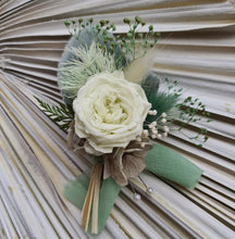 Load image into Gallery viewer, Groom&#39;s mini preserved peony buttonhole - soft green - wedding
