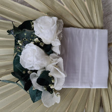 Load image into Gallery viewer, Everlasting Groom&#39;s pocket flowers w mini preserved roses - dark green &amp; white
