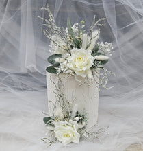 Load image into Gallery viewer, Frosty green &amp; white / neutral double everlasting flowers cake topper
