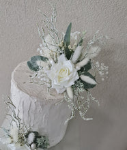 Load image into Gallery viewer, Frosty green &amp; white / neutral double everlasting flowers cake topper
