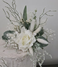 Load image into Gallery viewer, Frosty green &amp; white / neutral double everlasting flowers cake topper
