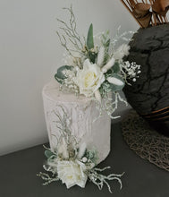 Load image into Gallery viewer, Frosty green &amp; white / neutral double everlasting flowers cake topper
