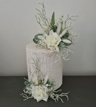 Load image into Gallery viewer, Frosty green &amp; white / neutral double everlasting flowers cake topper
