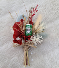 Load image into Gallery viewer, Preserved flowers fancy buttonhole with Heineken beer can – Groom, groomsmen, school formal
