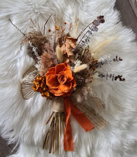 Load image into Gallery viewer, Everlasting flowers rustic deep orange rose rusty hydrangeas Elopement set - Bridal bouquet and buttonhole
