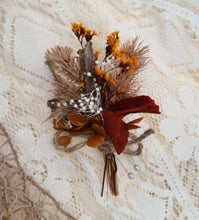 Load image into Gallery viewer, Everlasting flowers rustic deep orange rose rusty hydrangeas Elopement set - Bridal bouquet and buttonhole
