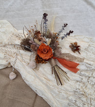 Load image into Gallery viewer, Everlasting flowers rustic deep orange rose rusty hydrangeas Elopement set - Bridal bouquet and buttonhole
