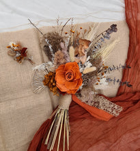 Load image into Gallery viewer, Everlasting flowers rustic deep orange rose rusty hydrangeas Elopement set - Bridal bouquet and buttonhole
